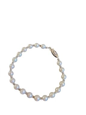 14K White Gold Freshwater Cultured Pearl 8" Bracelet NICE Y2K!